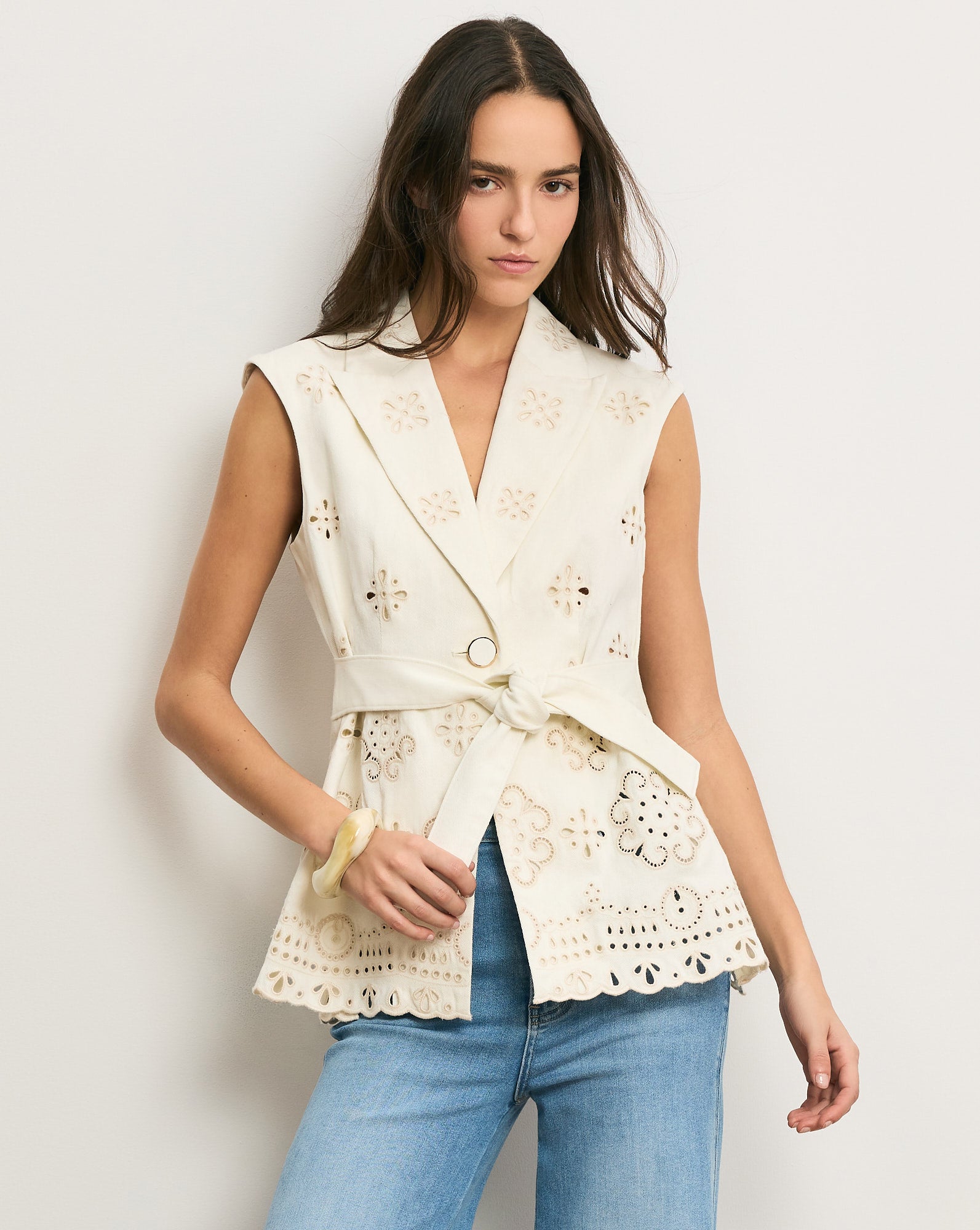 Townes Eyelet Vest in Dove | Veronica Beard