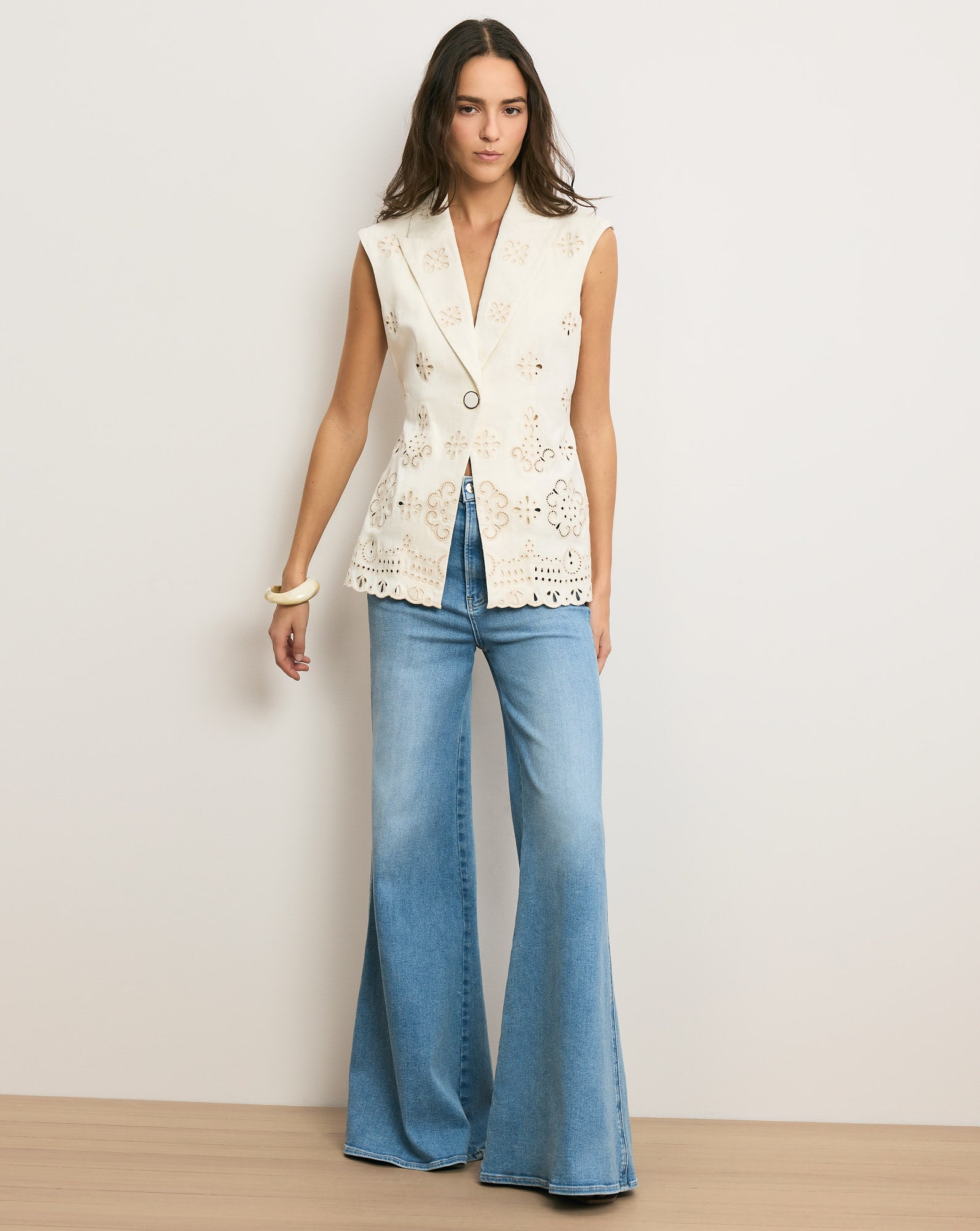 Townes Eyelet Vest in Dove | Veronica Beard