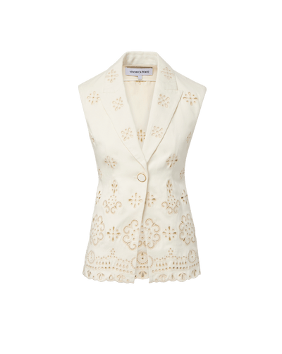 Veronica Beard Townes Eyelet Vest - Dove White