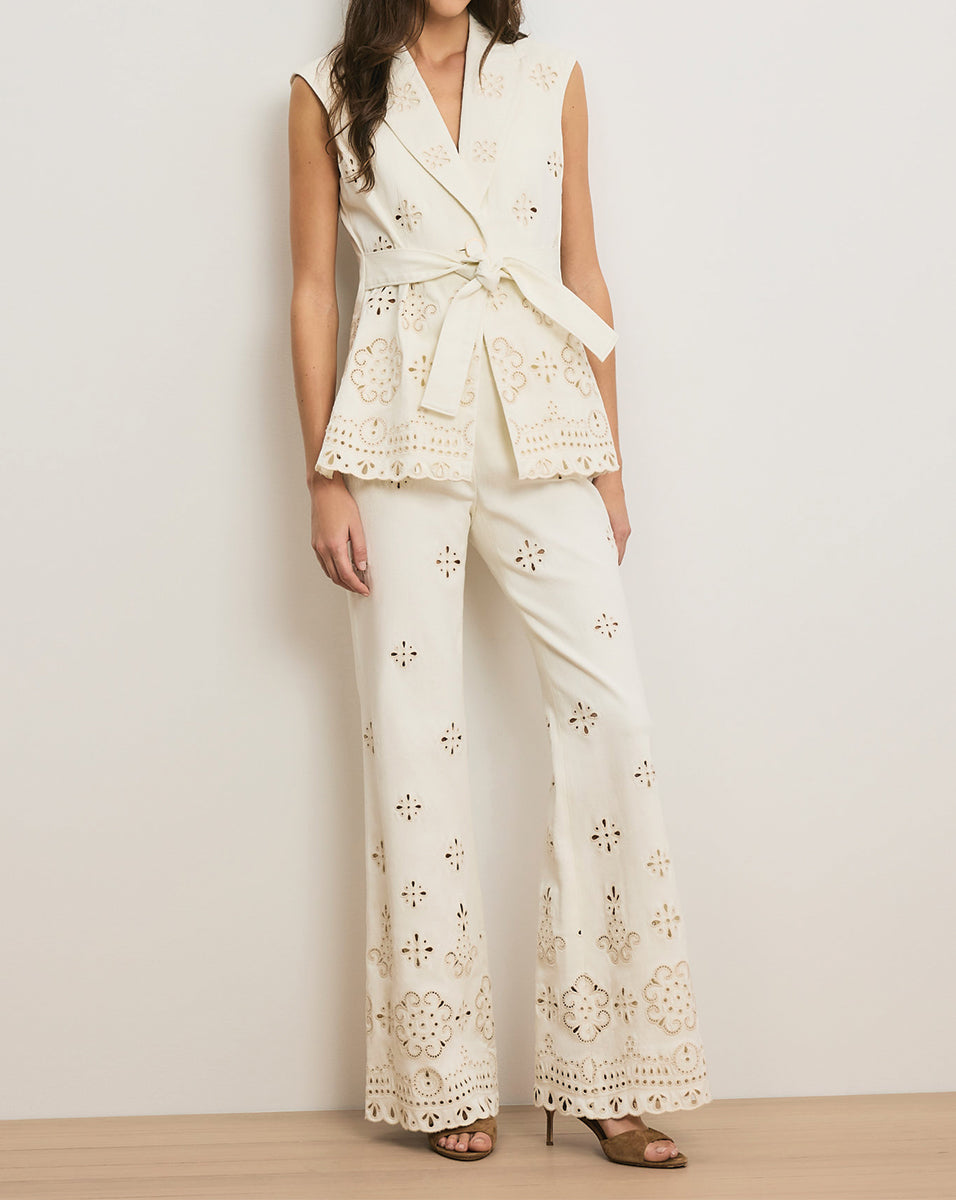 Komi High-Rise Eyelet Pant in Dove | Veronica Beard