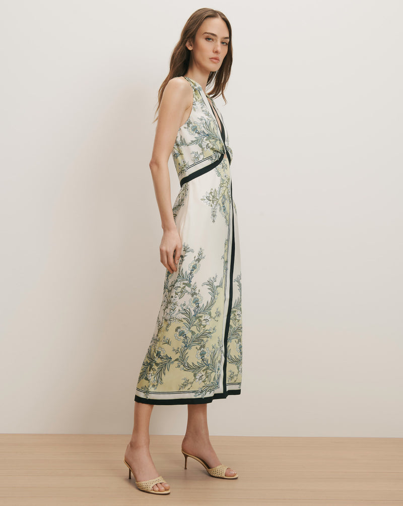 Veronica Beard Kaliza Scarf-Print Midi Dress - Light Pistachio Multi