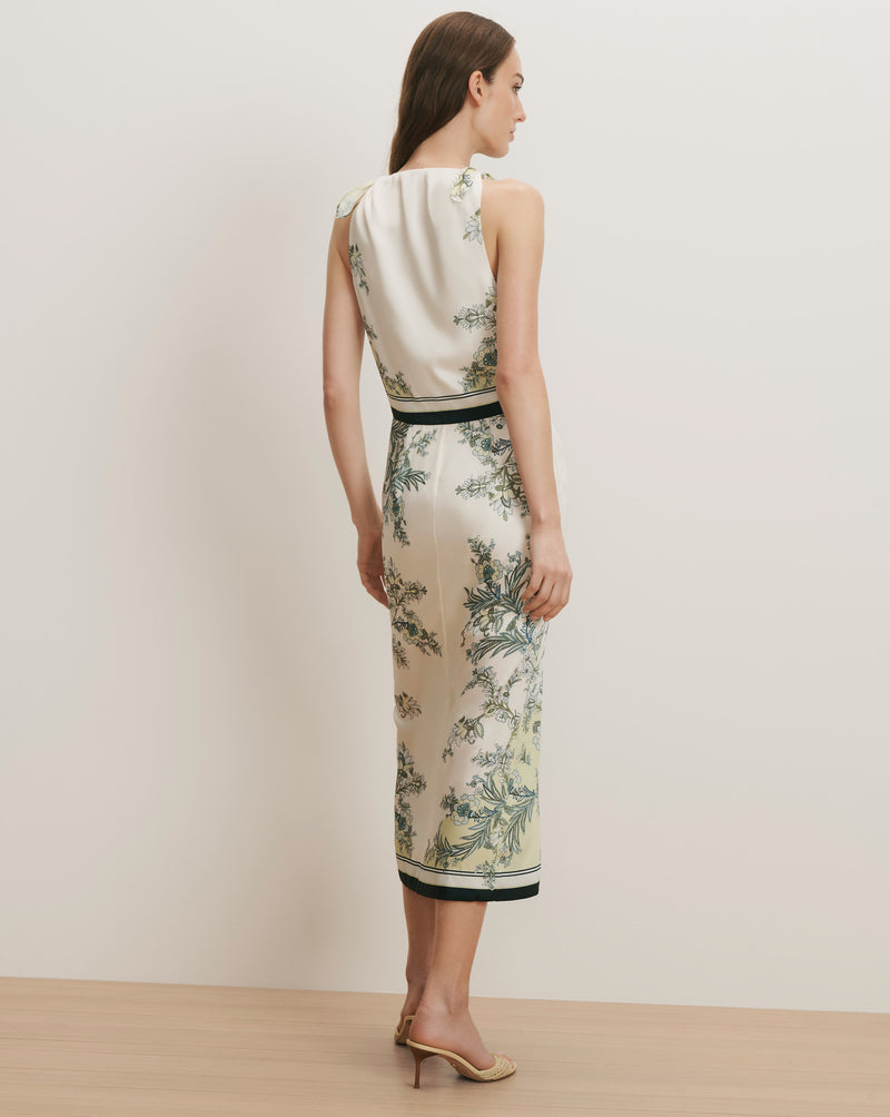 Veronica Beard Kaliza Scarf-Print Midi Dress - Light Pistachio Multi