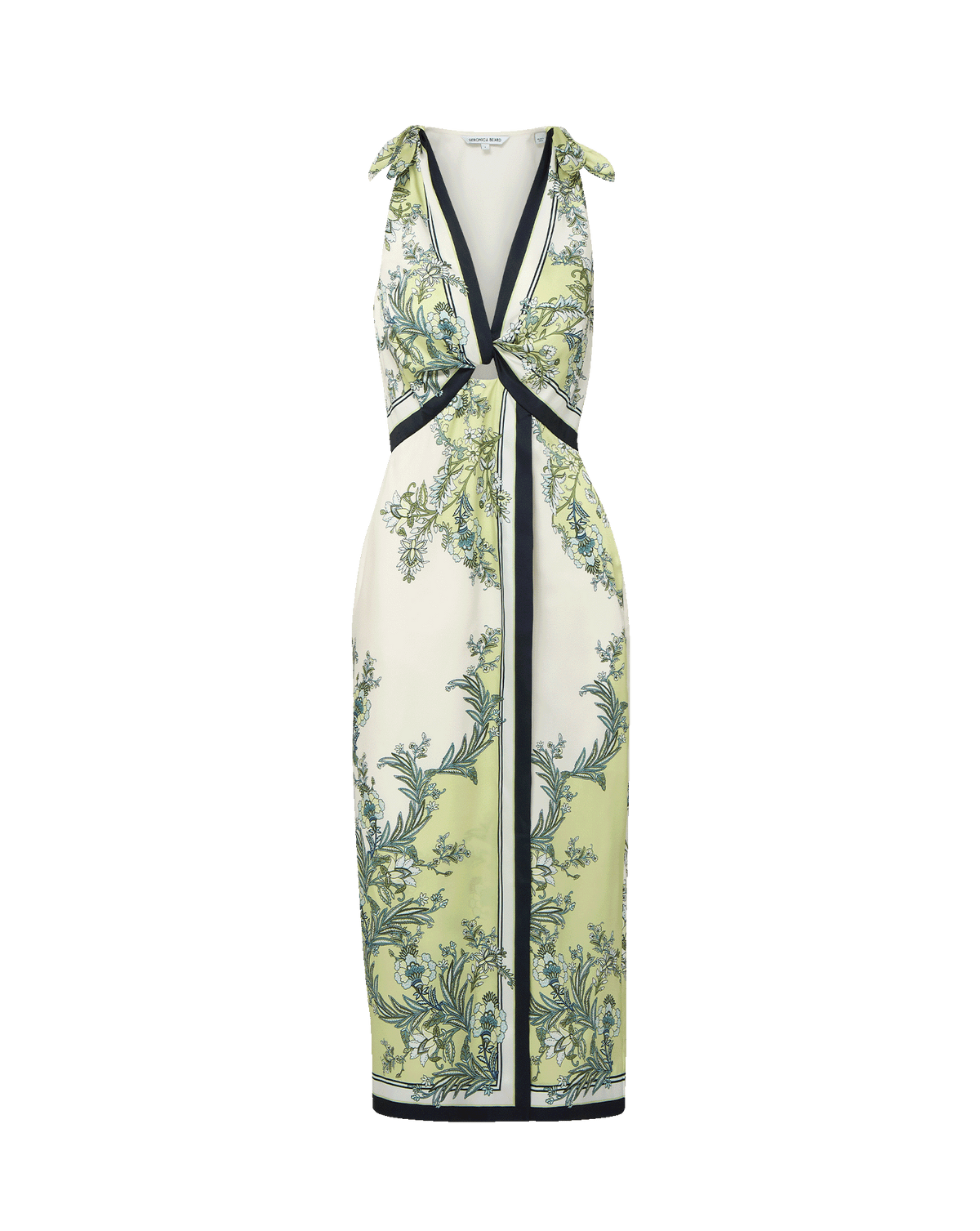 Kaliza Scarf-Print Midi Dress in Light Green Pistachio Multi