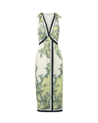 Veronica Beard Kaliza Scarf-Print Midi Dress - Light Pistachio Multi