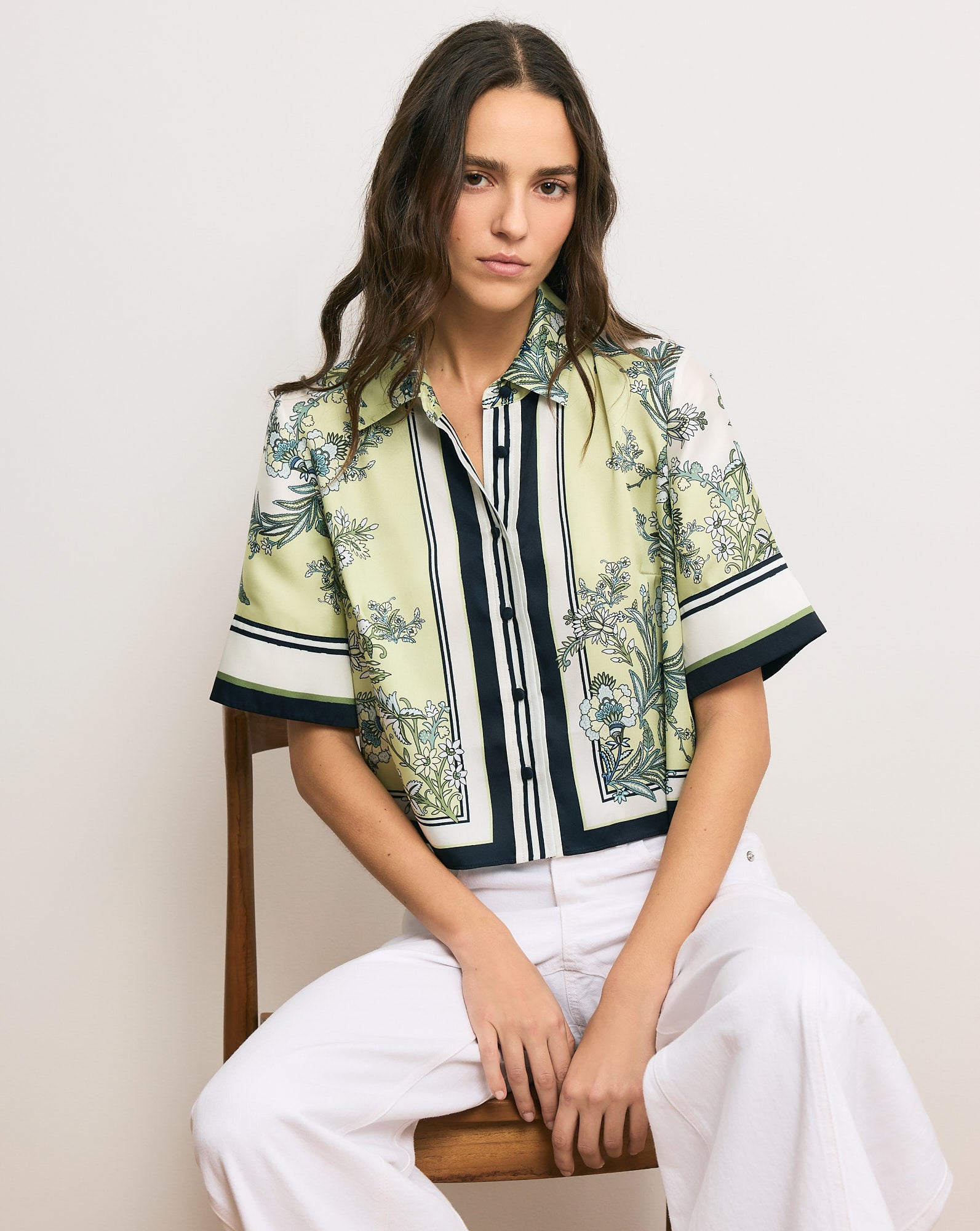 Veronica Beard Spruce Button-Down Shirt - Light Pistachio Multi