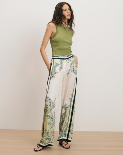 Veronica Beard Grigore Wide-Leg Pant - Light Pistachio Multi