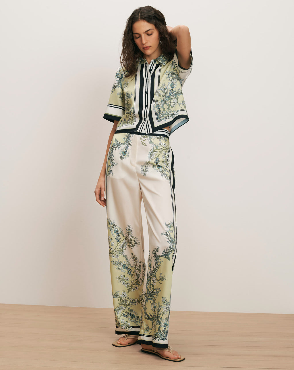 Veronica Beard Grigore Wide-Leg Pant - Light Pistachio Multi