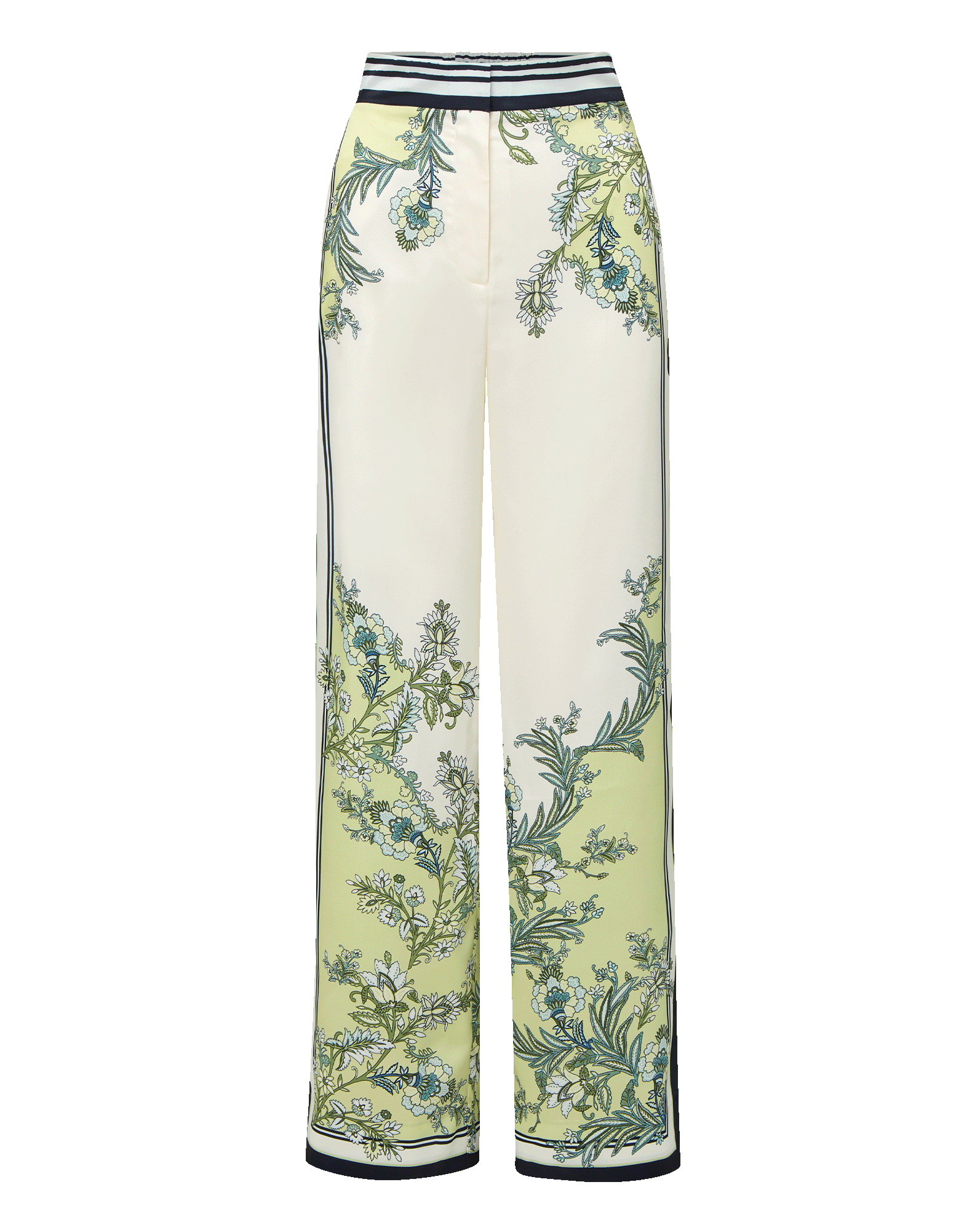Grigore Wide-Leg Silk Pant in Light Green Pistachio Multi