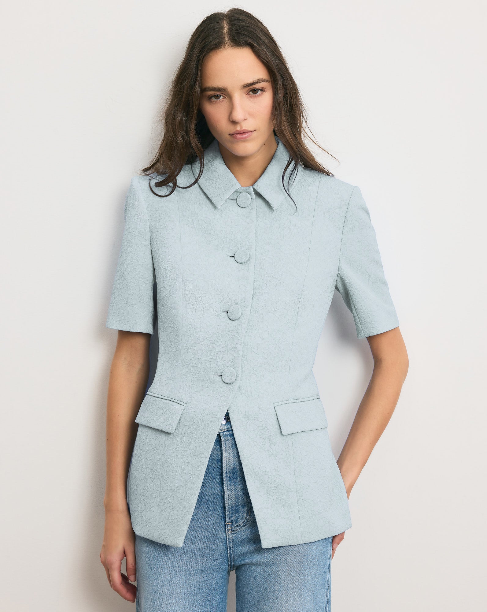 Bodie Jacquard Jacket in Blue Stream | Veronica Beard
