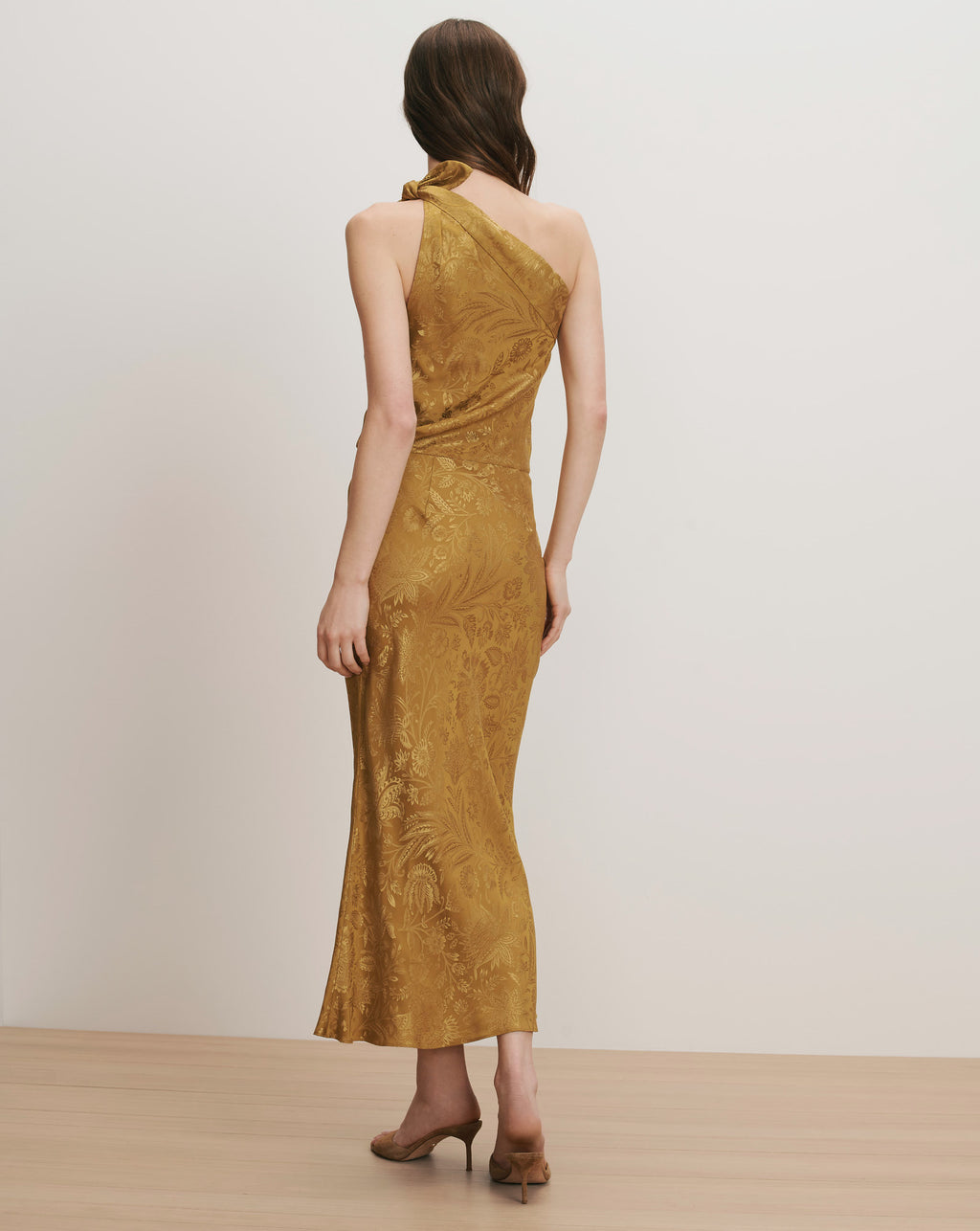 Grycen One-Shoulder Jacquard Midi Dress in Gold Ochre | Veronica Beard Grycen One-Shoulder Jacquard Midi Dress in Gold Ochre | Veronica Beard