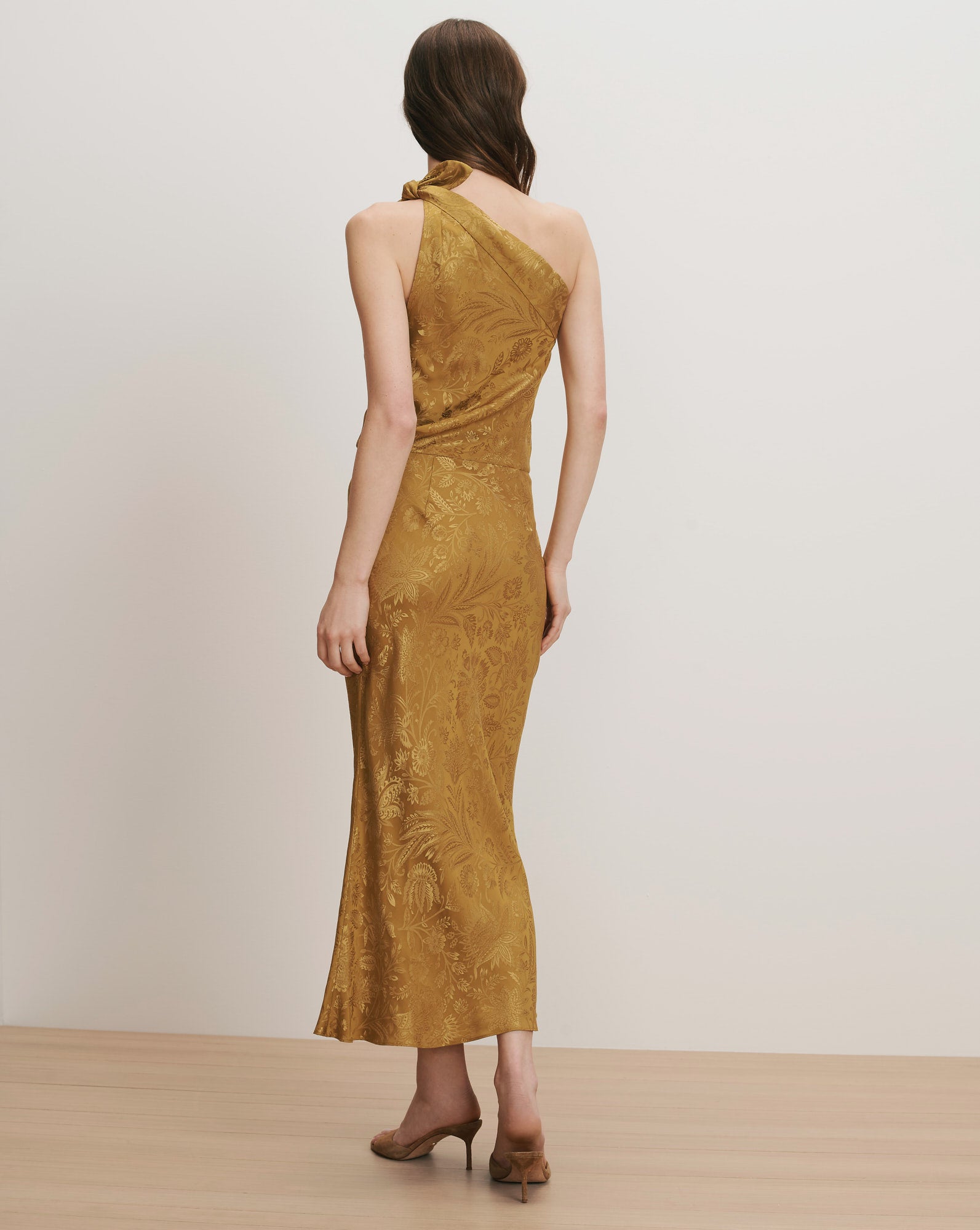 Grycen One-Shoulder Jacquard Midi Dress in Gold Ochre | Veronica Beard Grycen One-Shoulder Jacquard Midi Dress in Gold Ochre | Veronica Beard