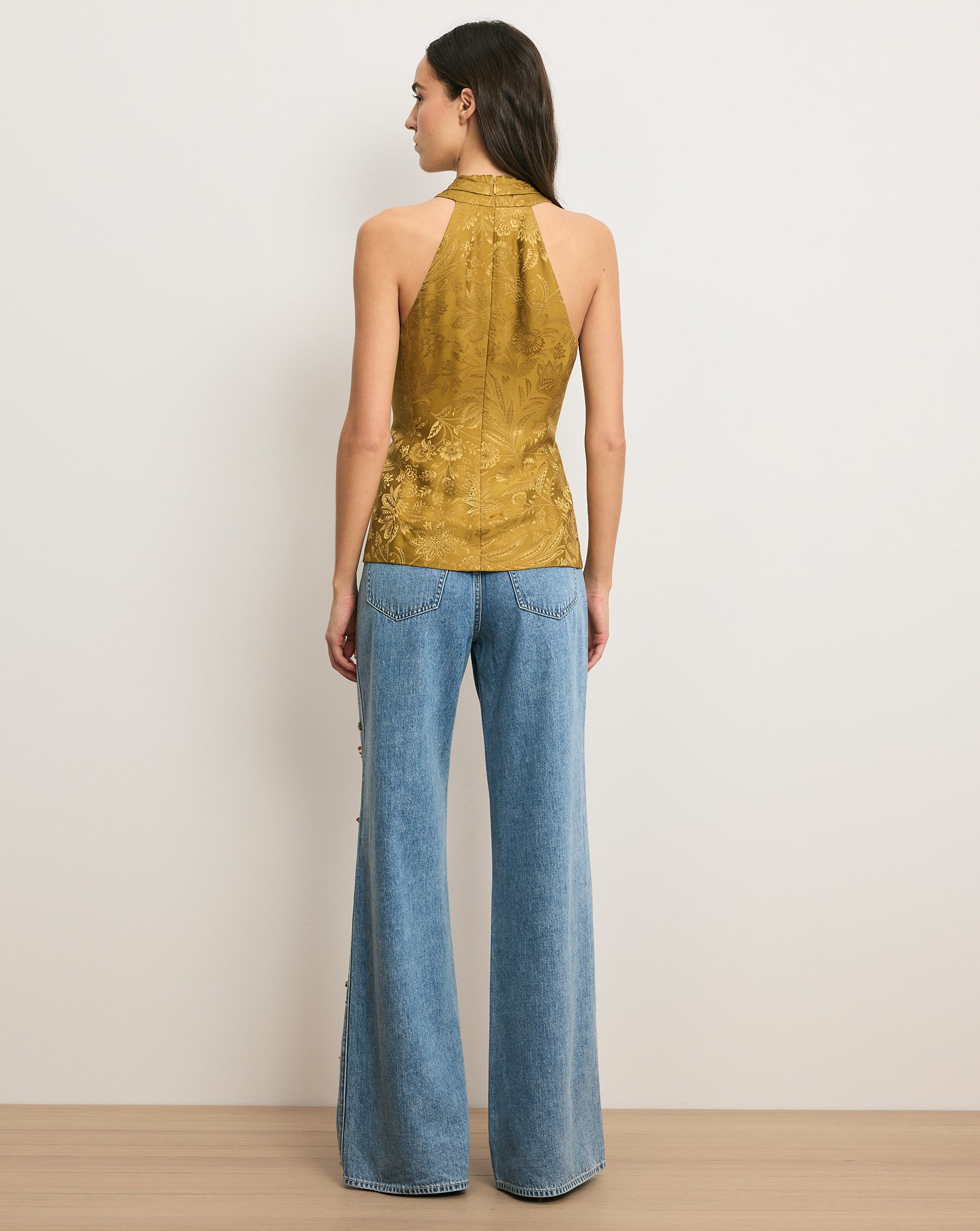 Pacey Jacquard Halter Top in Gold Ochre | Veronica Beard