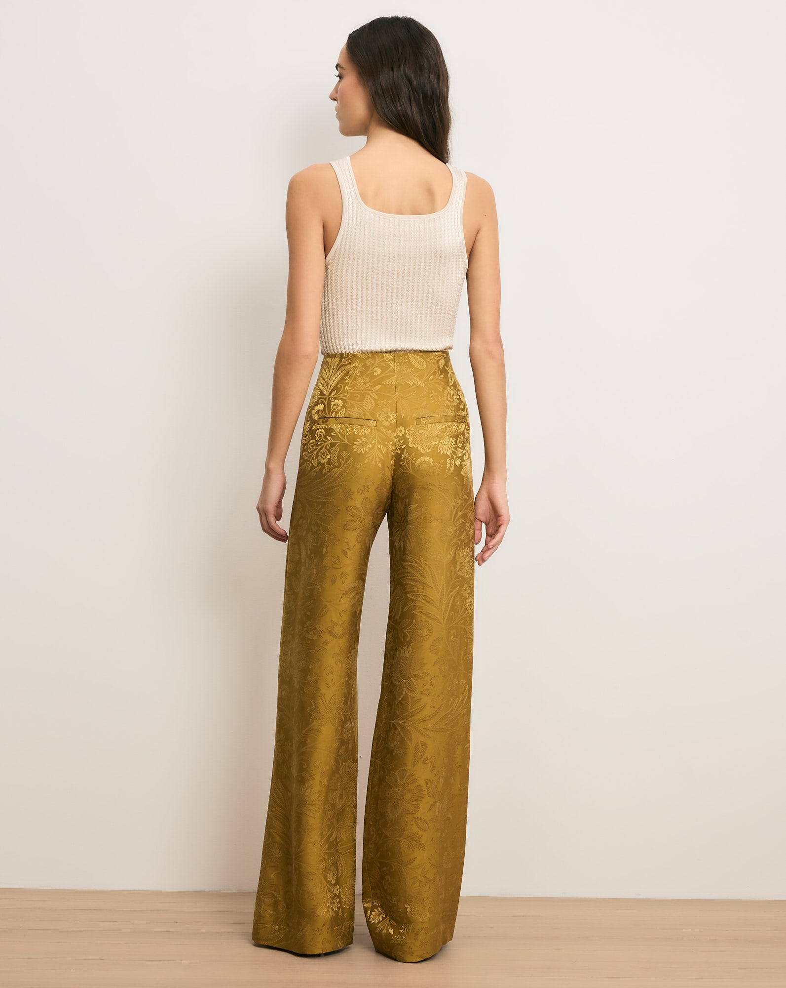 Ronin Wide-Leg Jacquard Pant in Gold Ochre | Veronica Beard