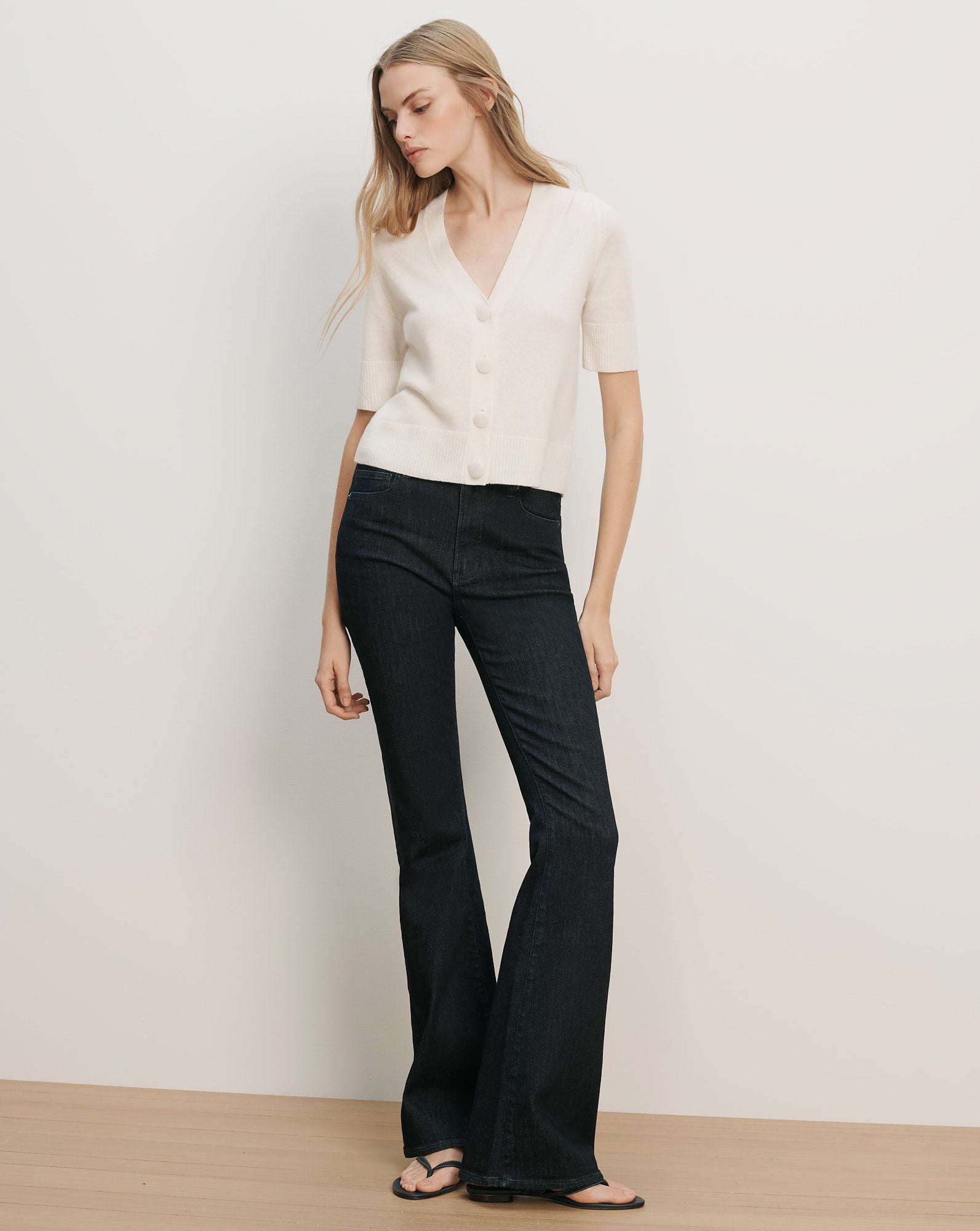short cardigan for dresses Veronica Beard Solene Short-Sleeve Cashmere Cardigan | Ivory