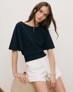 Veronica Beard Rhennan Pointelle Knit Top - Navy