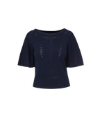 Veronica Beard Rhennan Pointelle Knit Top Navy