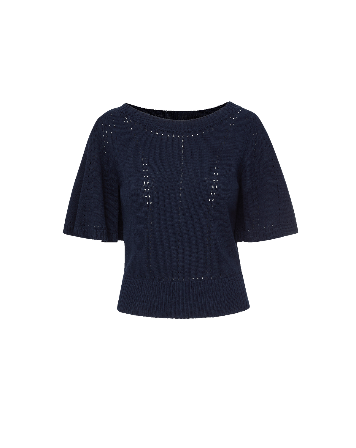 Rhennan Pointelle Knit Top in Navy | Veronica Beard