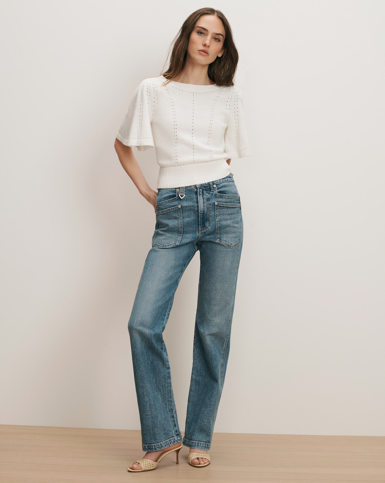 Veronica Beard Rhennan Pointelle Knit Top - Off-White