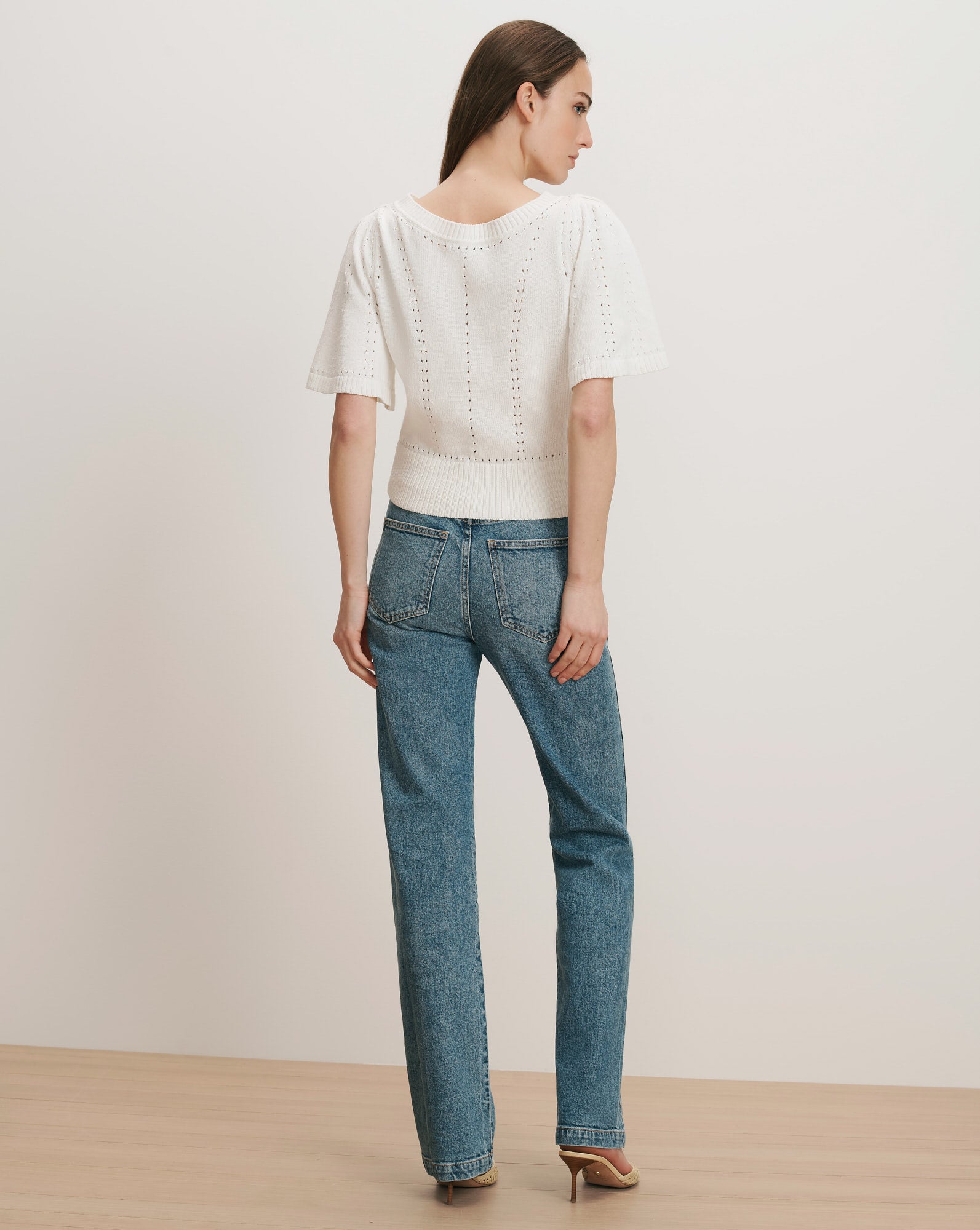 Veronica Beard Rhennan Pointelle Knit Top - Off-White