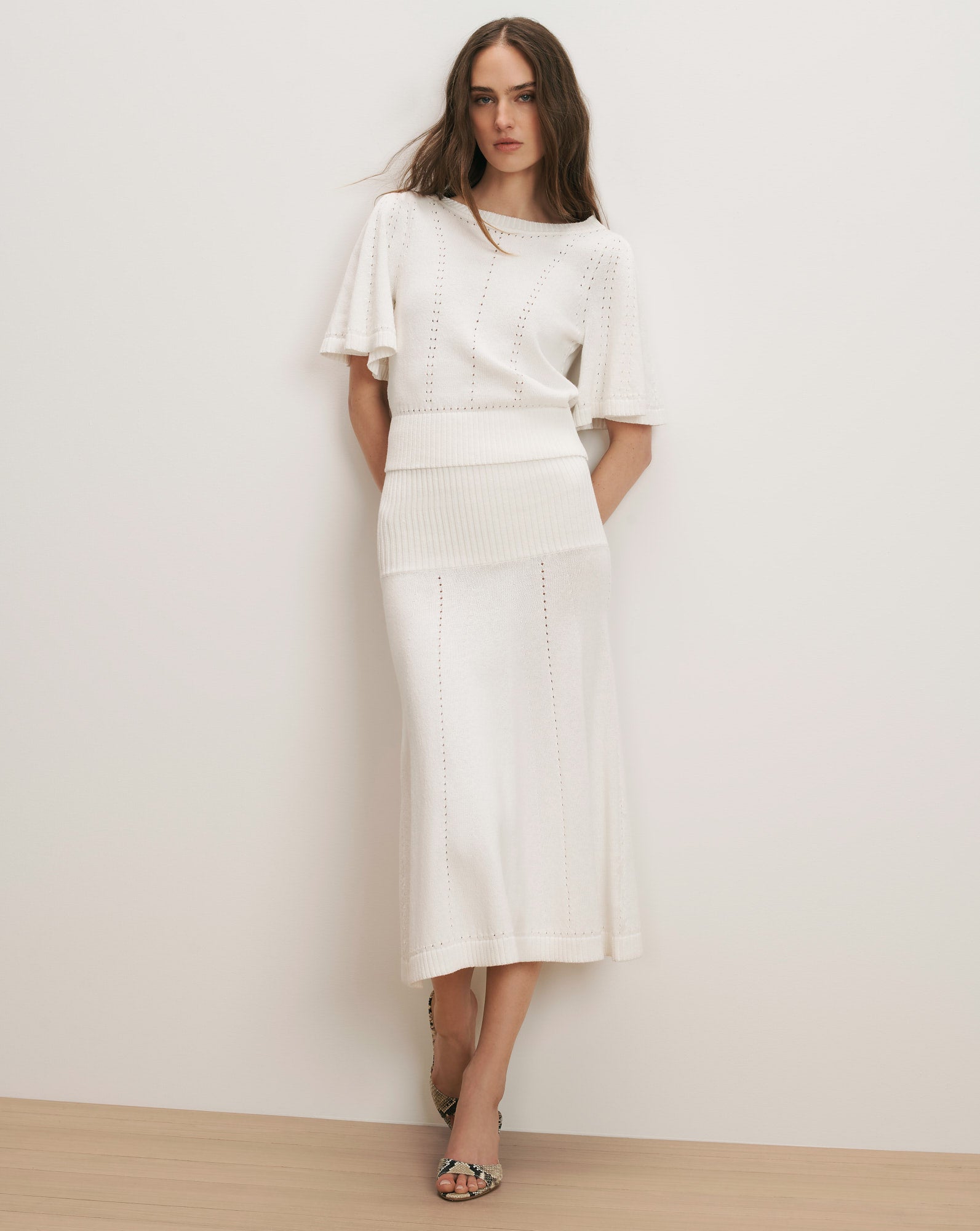 Rhennan Pointelle Knit Top in Off-White | Veronica Beard