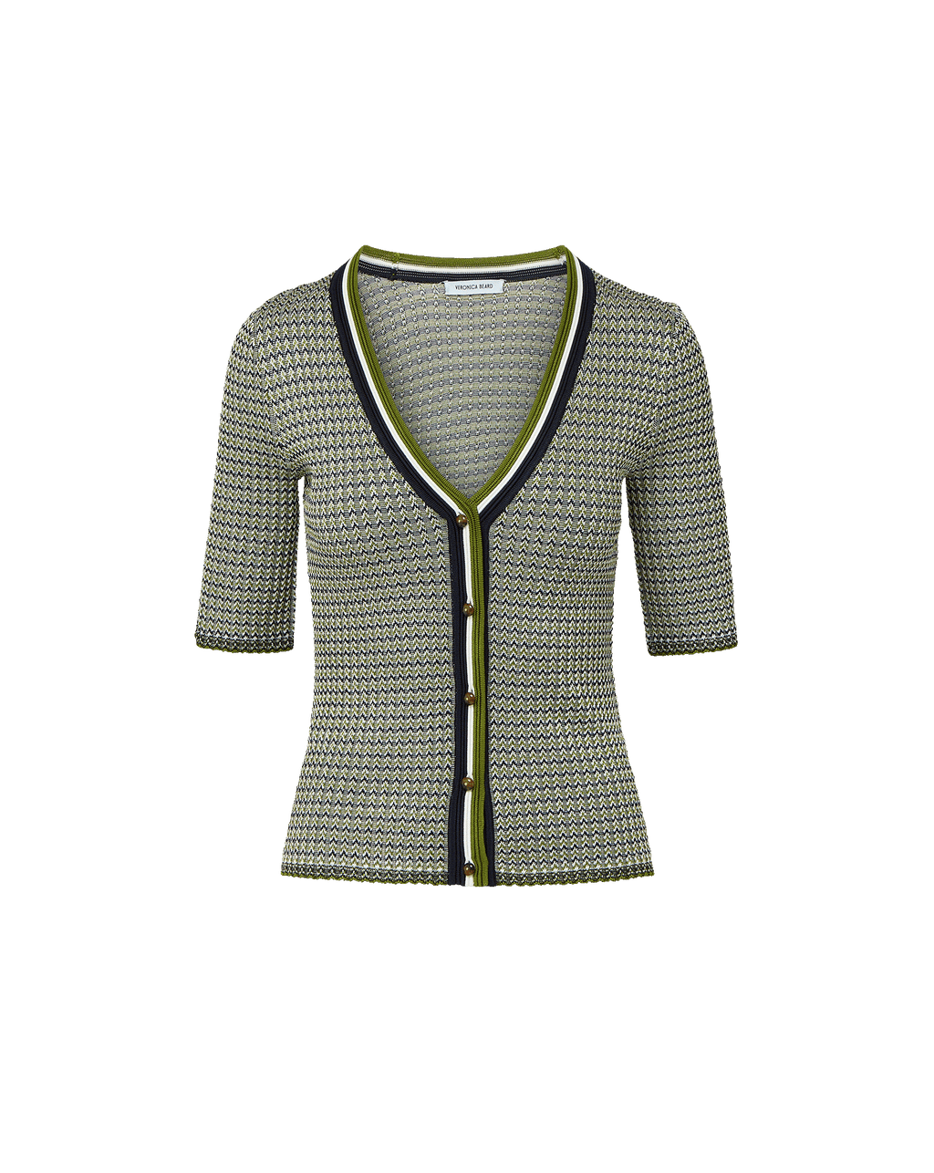 Veronica Beard Calliope Knit Button-Front Top Navy/Cactus/Off-White