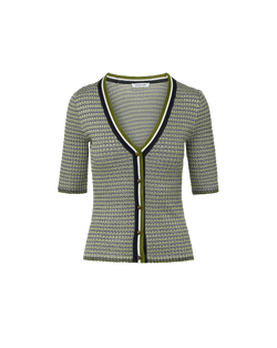 Veronica Beard Calliope Knit Button-Front Top Navy/Cactus/Off-White