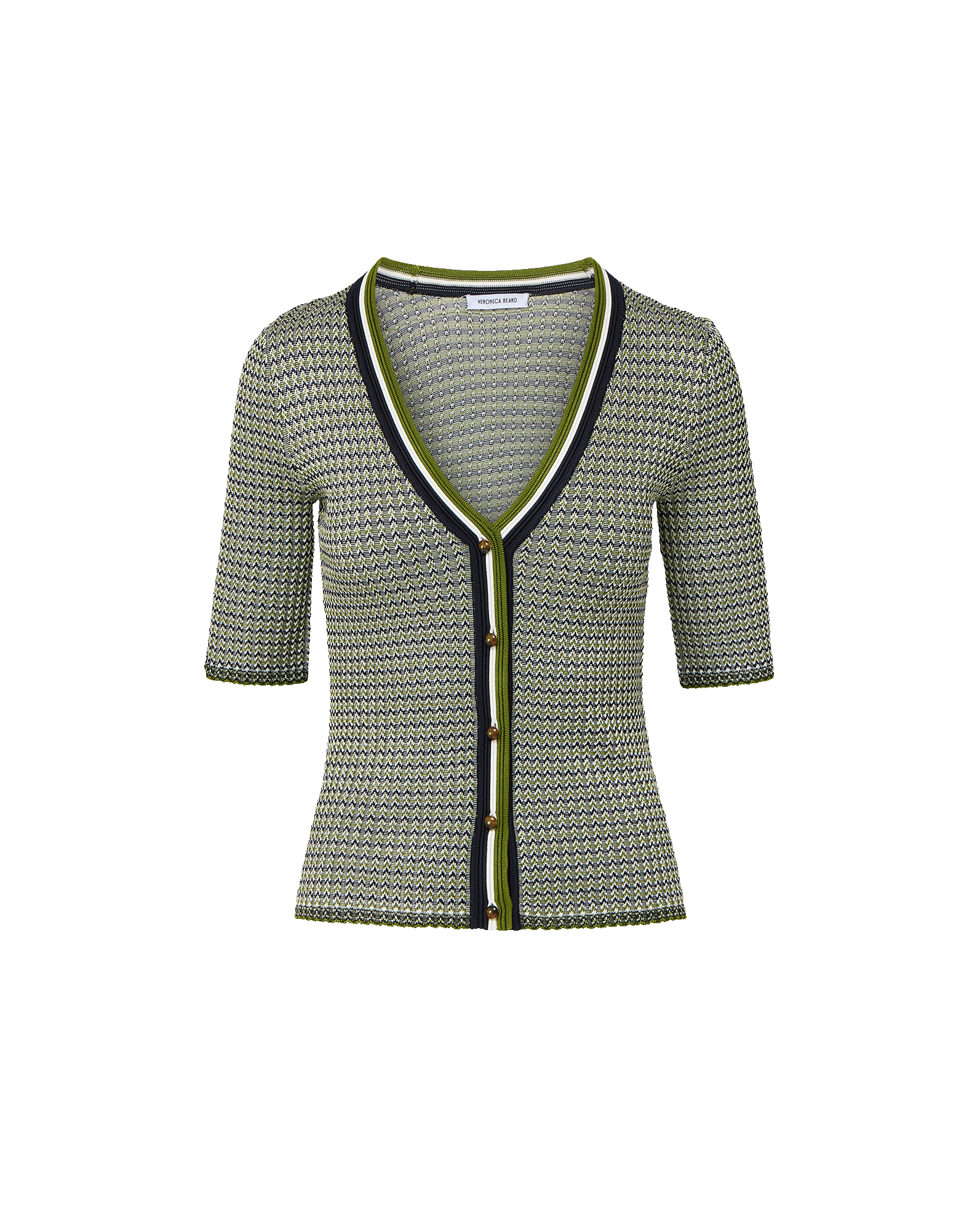 Veronica Beard Calliope Knit Button-Front Top Navy/Cactus/Off-White