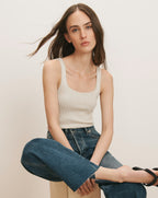 Veronica Beard Sandra Knit Tank Top - Off-White/Stone Khaki