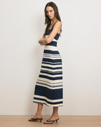 Veronica Beard Ella Striped Linen Midi Dress - Navy/Dove White