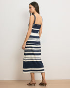 Veronica Beard Ella Striped Linen Midi Dress - Navy/Dove White