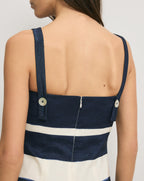 Veronica Beard Ella Striped Linen Midi Dress - Navy/Dove White