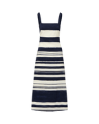 Veronica Beard Ella Striped Linen Midi Dress - Navy/Dove White