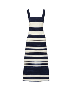 Veronica Beard Ella Striped Linen Midi Dress - Navy/Dove White