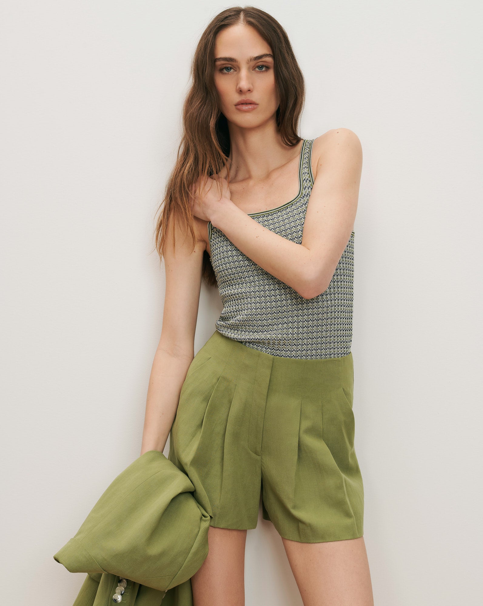 Gables Pleated Short in Cactus | Veronica Beard
