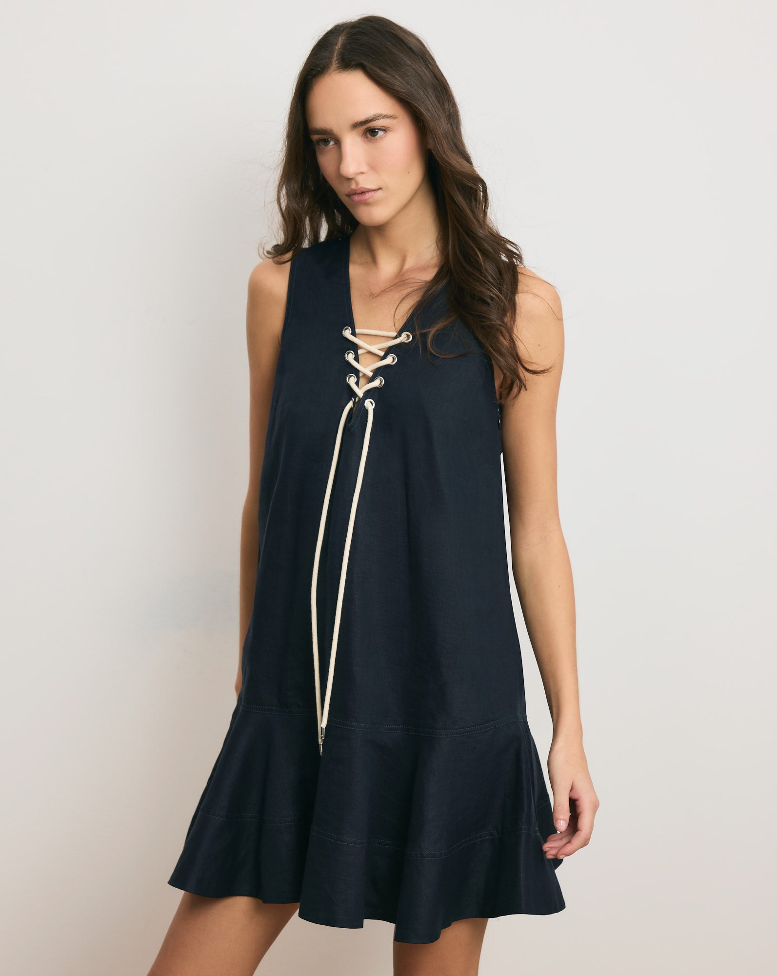 Veronica Beard Treena Linen Mini Dress - Navy