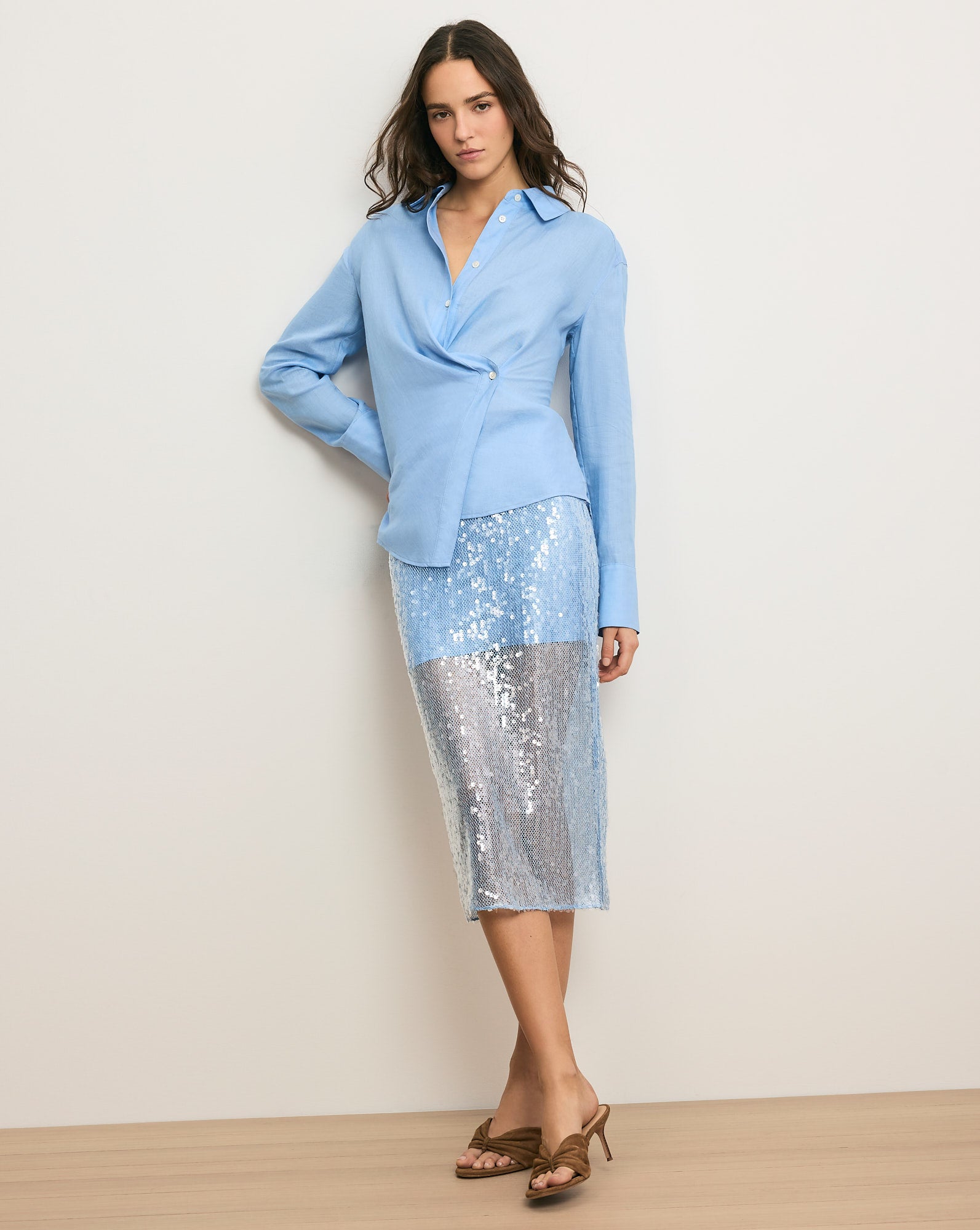 Perezzi Linen Button-Down Shirt in Blue Jay | Veronica Beard