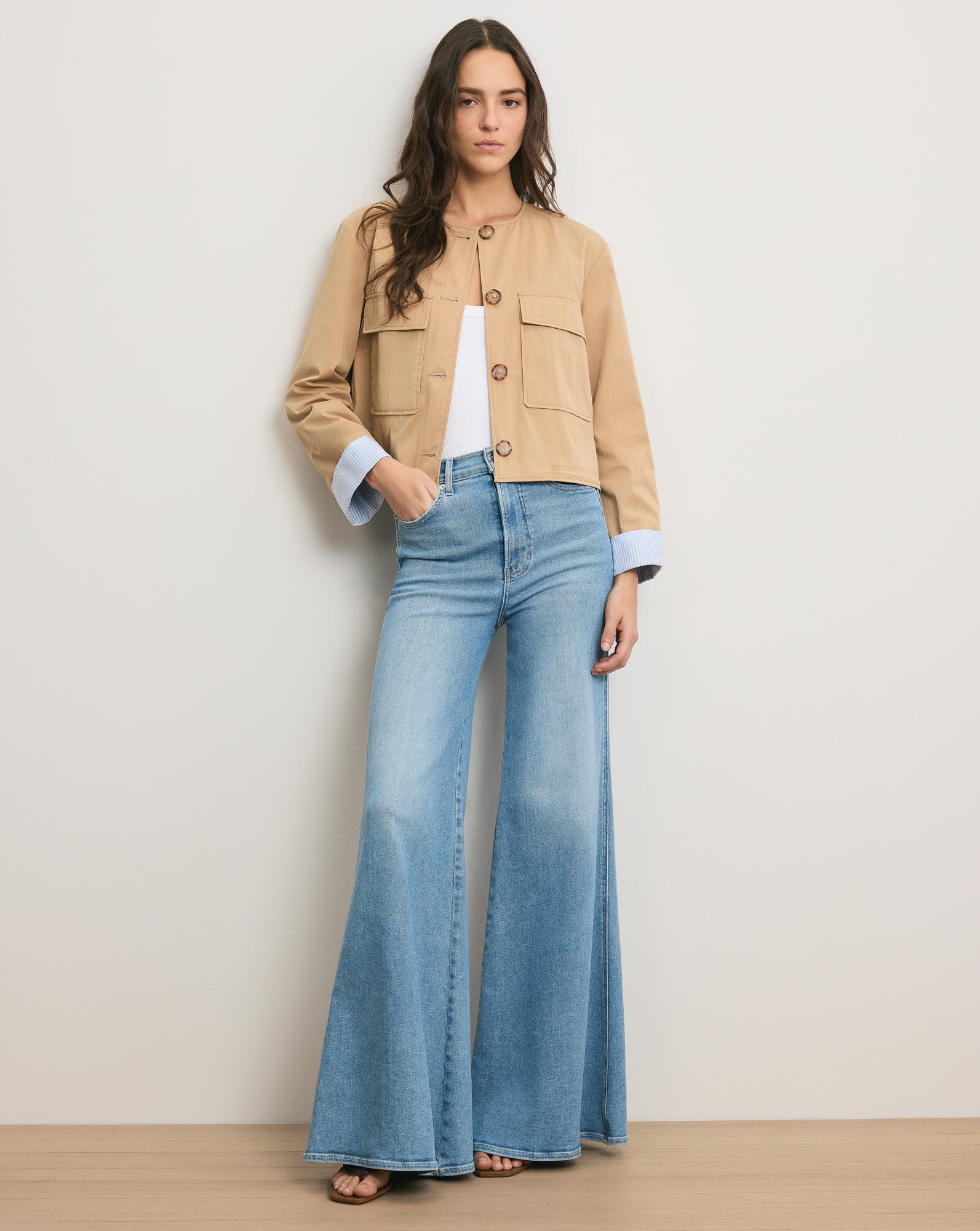 Gala Cropped Utility Jacket in Khaki | Veronica Beard