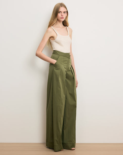 Heron Crossover Waistband Pant in Army | Veronica Beard
