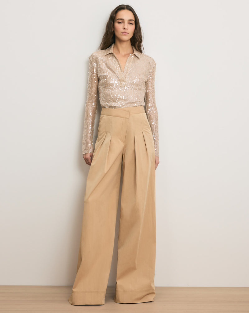 Veronica Beard Heron Crossover Waistband Pant - Khaki