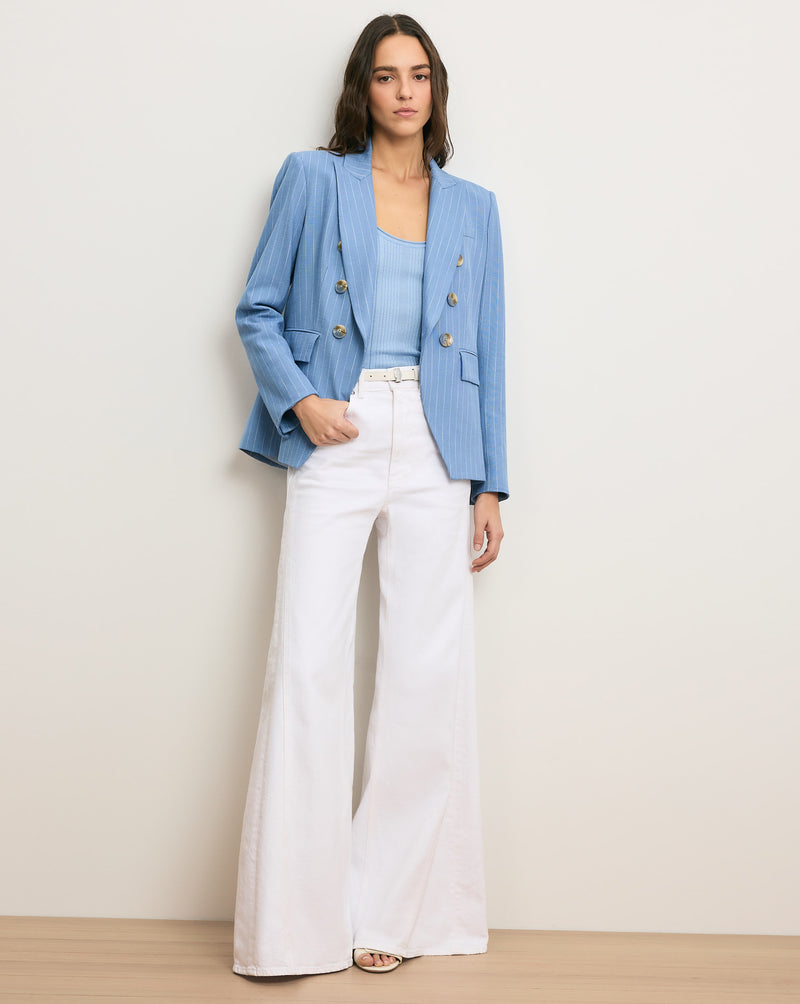 Veronica Beard Miller Pinstripe Dickey Jacket - Blue Jay/Dove White