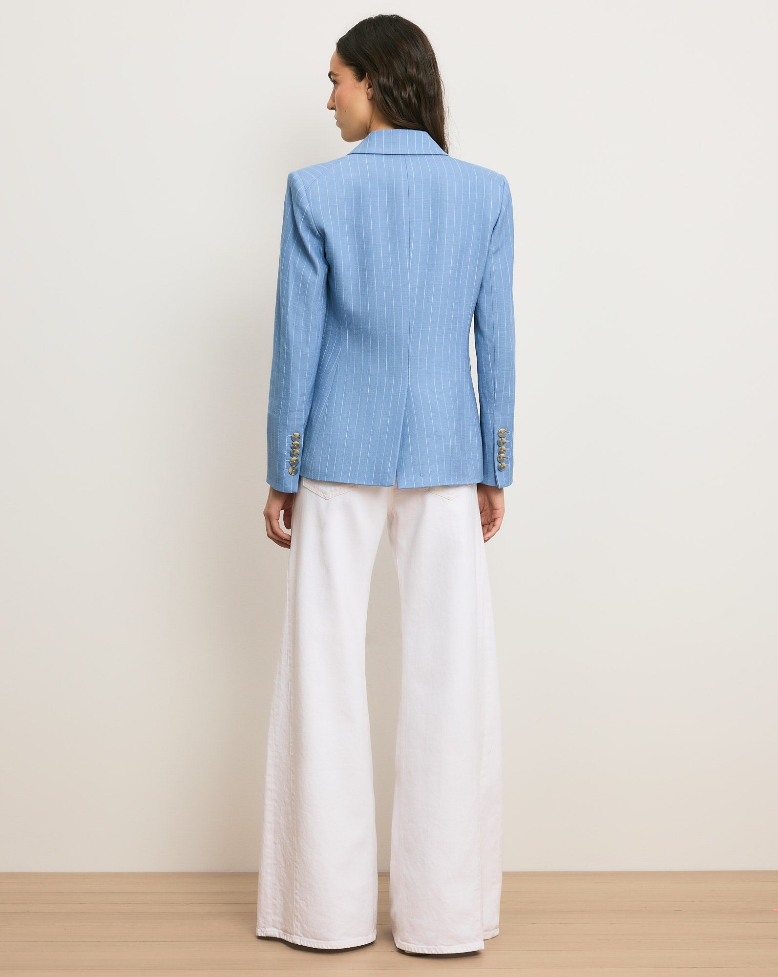 Miller Pinstripe Dickey Jacket in Blue Jay/Dove White | Veronica Beard