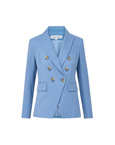 Veronica Beard Miller Pinstripe Dickey Jacket - Blue Jay/Dove White