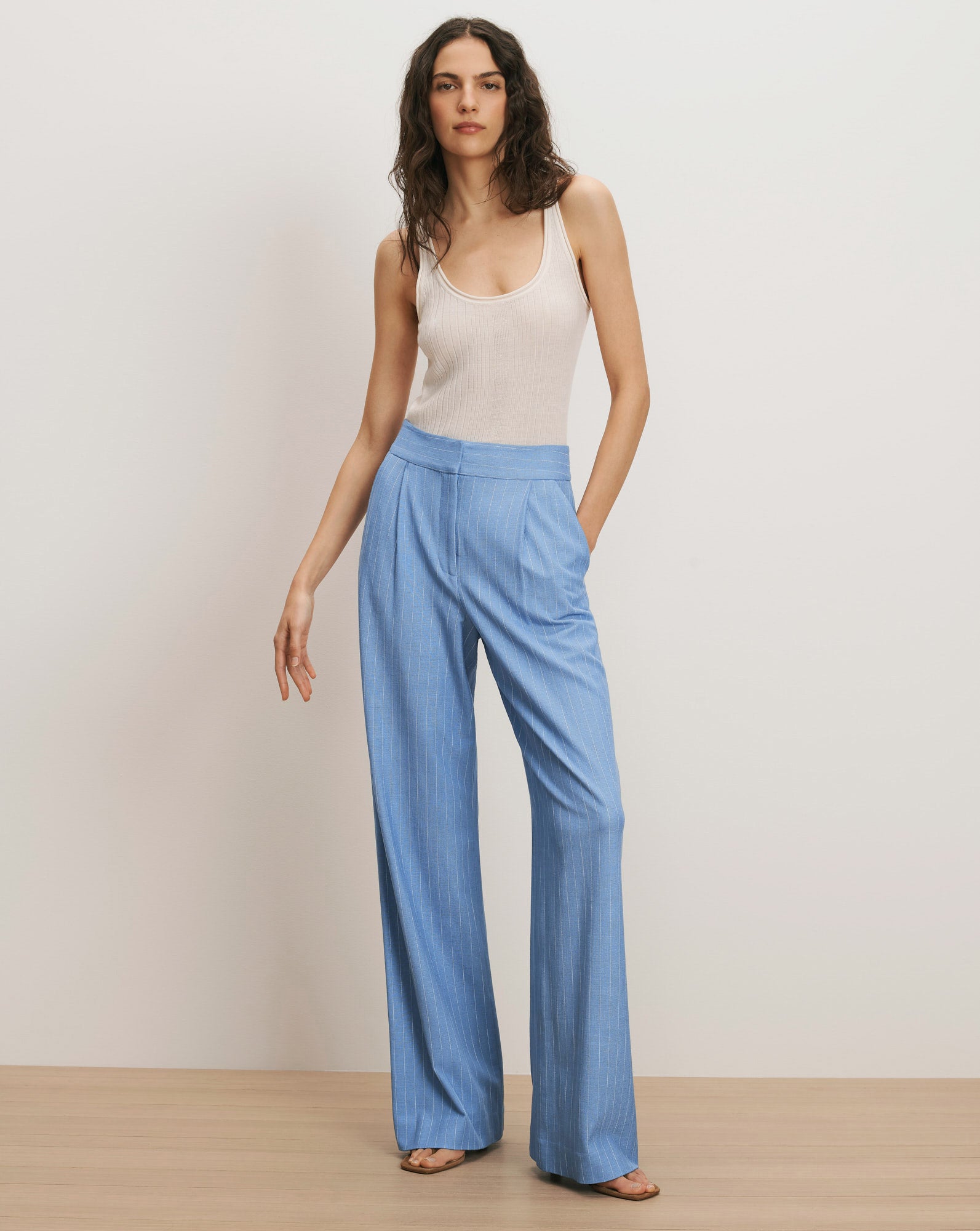 Heyser Wide-Leg Pant in Blue Jay/Dove White | Veronica Beard