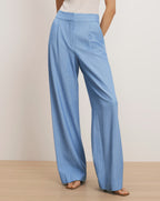 Veronica Beard Heyser Wide-Leg Pant - Blue Jay/Dove White