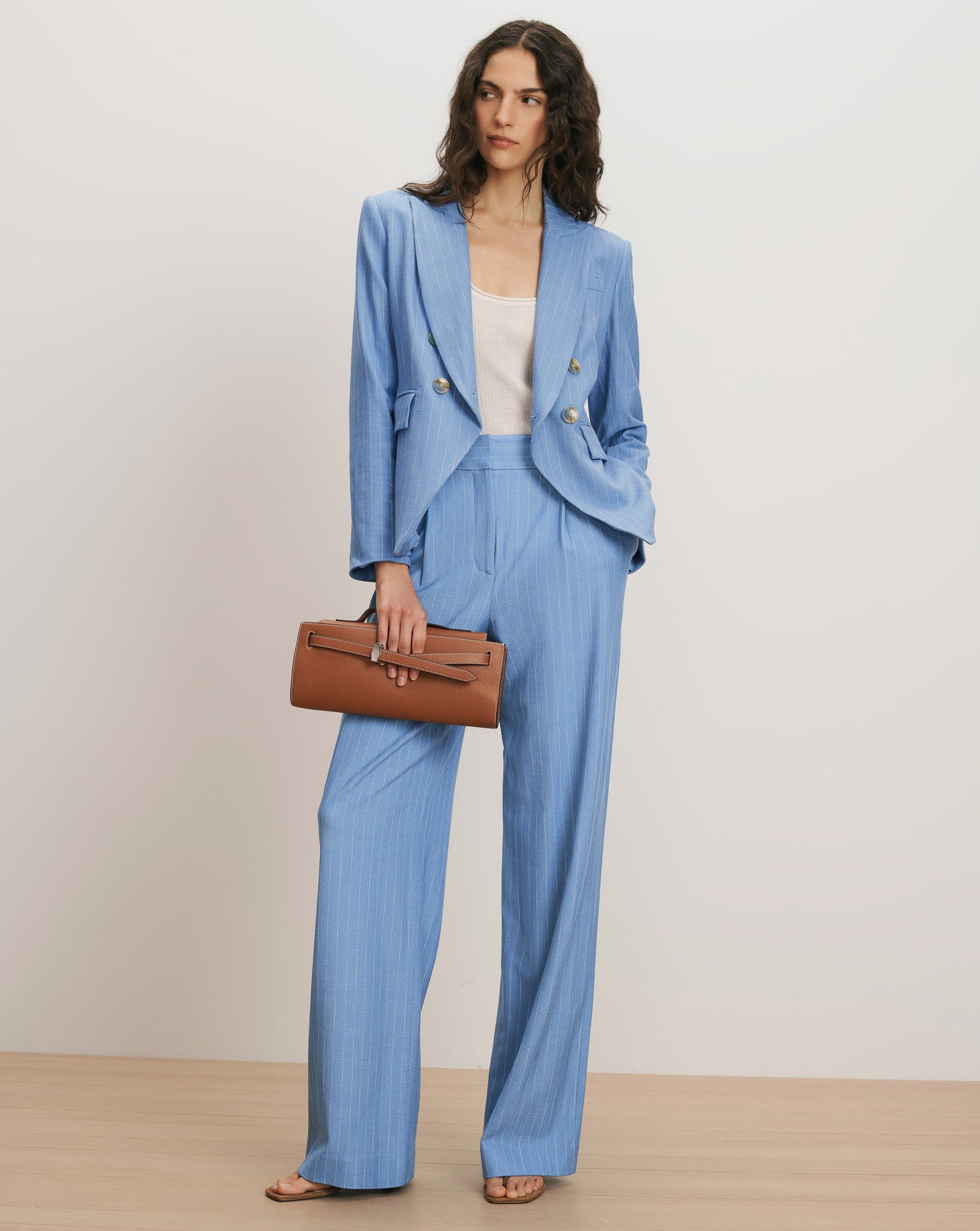BLEU CLAIRとpairBlanche羽純 Heyser Wide-Leg Pant in Blue Jay/Dove White | Veronica Beard