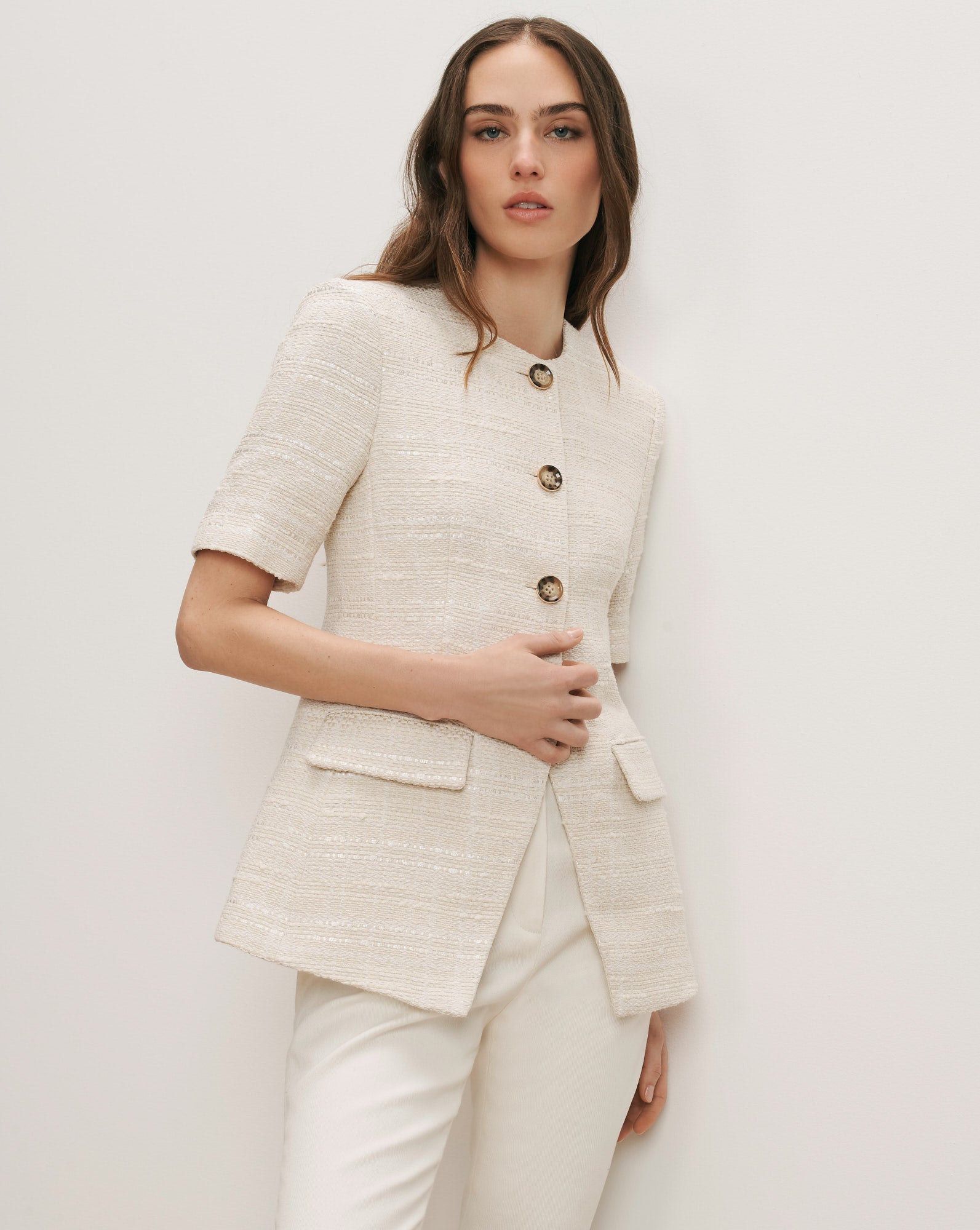 【Bibiy】 ELISE TWEED JACKET(WHITE) Bodie Tweed Jacket in Ecru | Veronica Beard
