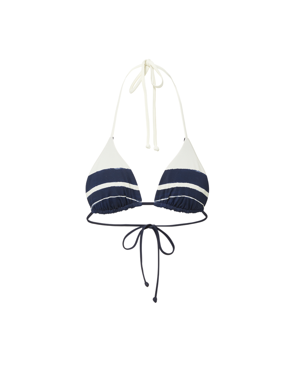 Veronica Beard White and navy striped triangle bikini top with halter and back ties.