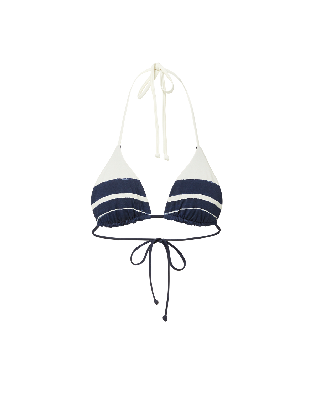 Veronica Beard White and navy striped triangle bikini top with halter and back ties.