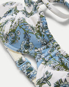 Veronica Beard White and blue floral print bikini top with adjustable straps.