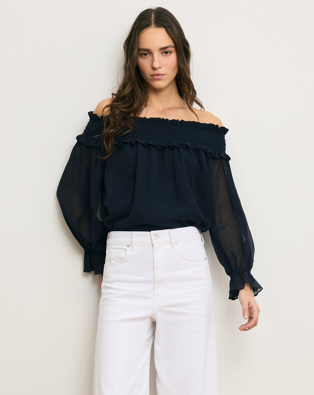 Veronica Beard Callum Off-the-Shoulder Top - Navy
